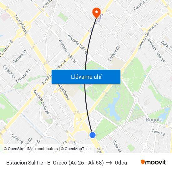 Estación Salitre - El Greco (Ac 26 - Ak 68) to Udca map