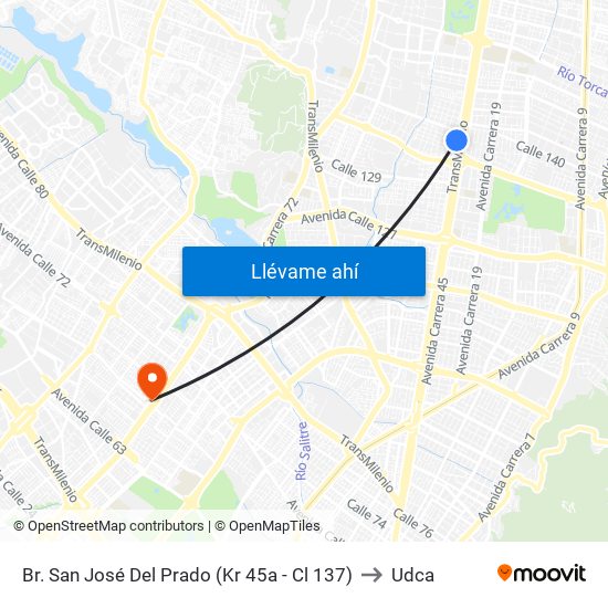 Br. San José Del Prado (Kr 45a - Cl 137) to Udca map