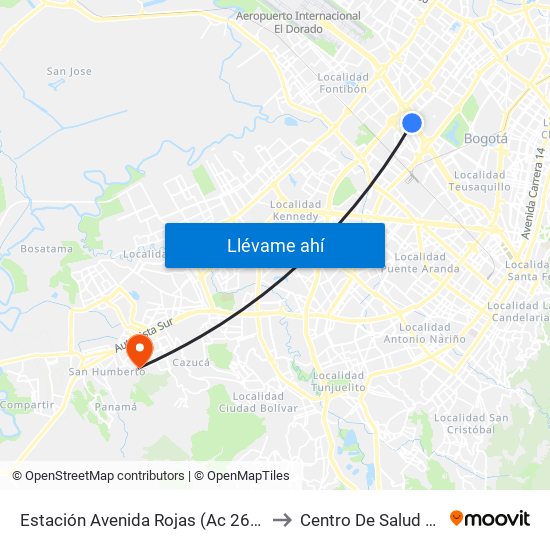 Estación Avenida Rojas (Ac 26 - Kr 69d Bis) (B) to Centro De Salud San Mateo map