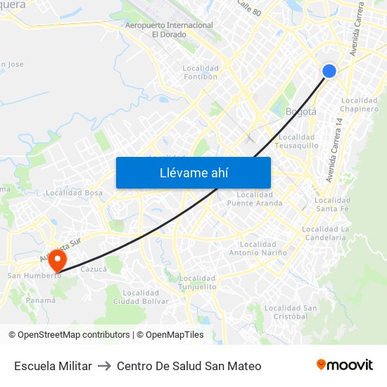 Escuela Militar to Centro De Salud San Mateo map