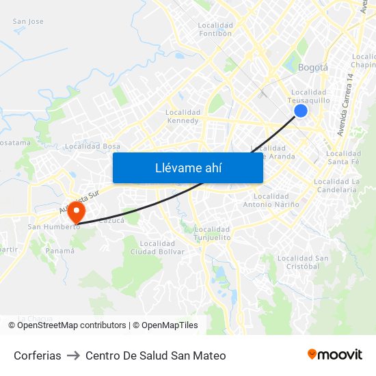 Corferias to Centro De Salud San Mateo map