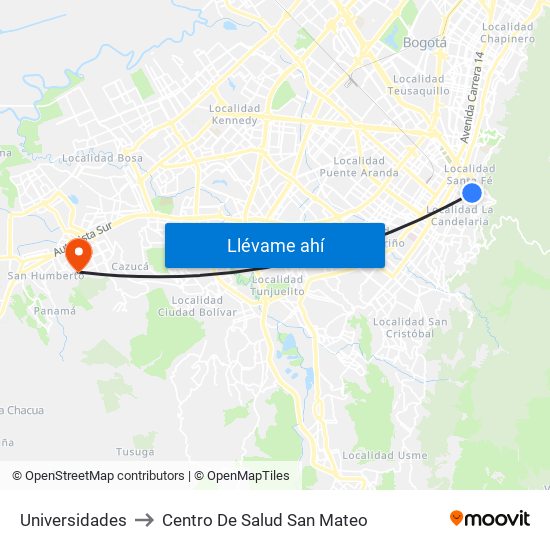 Universidades to Centro De Salud San Mateo map