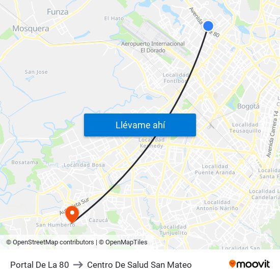 Portal De La 80 to Centro De Salud San Mateo map