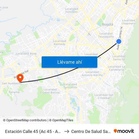 Estación Calle 45 (Ac 45 - Av. Caracas) to Centro De Salud San Mateo map