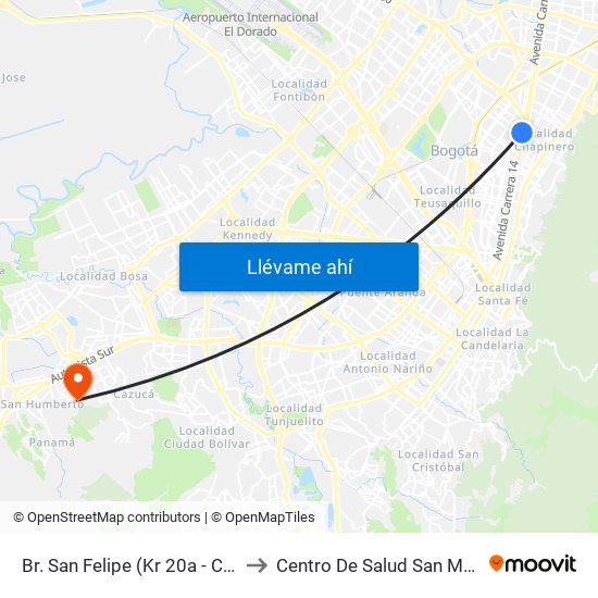 Br. San Felipe (Kr 20a - Cl 74) to Centro De Salud San Mateo map