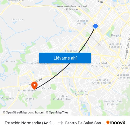 Estación Normandía (Ac 26 - Kr 74) to Centro De Salud San Mateo map