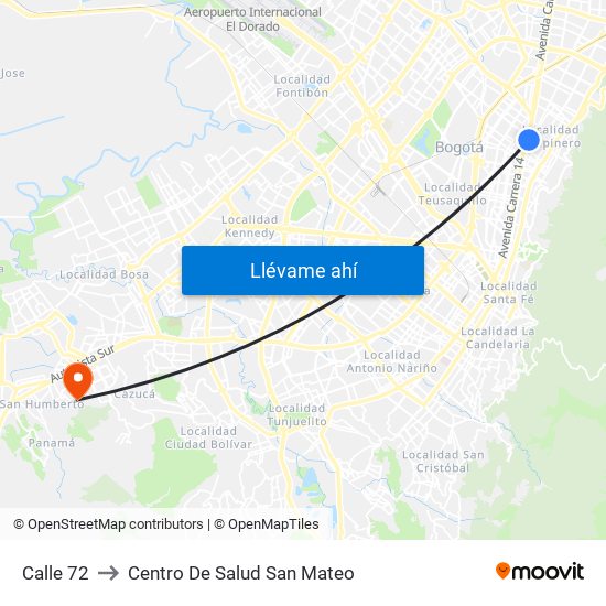 Calle 72 to Centro De Salud San Mateo map