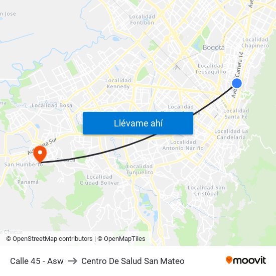 Calle 45 - Asw to Centro De Salud San Mateo map