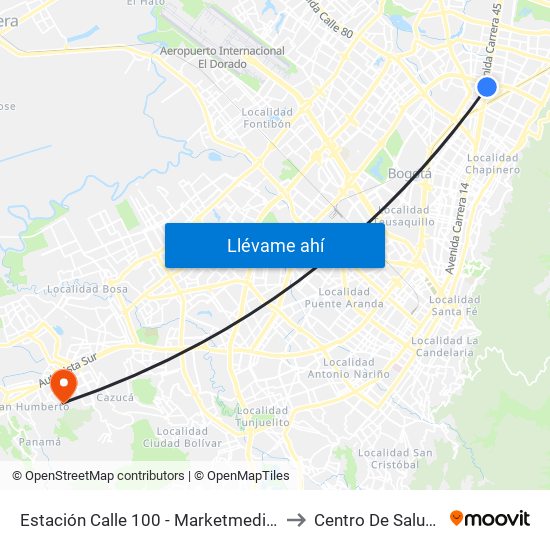 Estación Calle 100 - Marketmedios (Auto Norte - Cl 98) to Centro De Salud San Mateo map