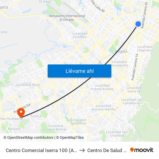 Centro Comercial Iserra 100 (Ac 100 - Kr 54) (B) to Centro De Salud San Mateo map