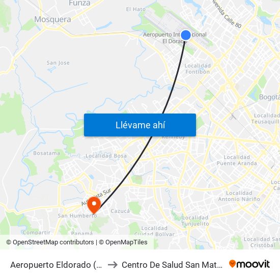 Aeropuerto Eldorado (B) to Centro De Salud San Mateo map