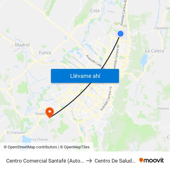 Centro Comercial Santafé (Auto Norte - Cl 187) (B) to Centro De Salud San Mateo map