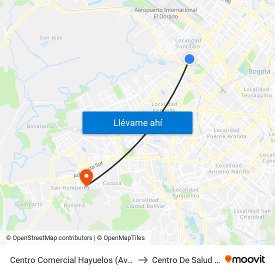 Centro Comercial Hayuelos (Av. C. De Cali - Cl 20) to Centro De Salud San Mateo map