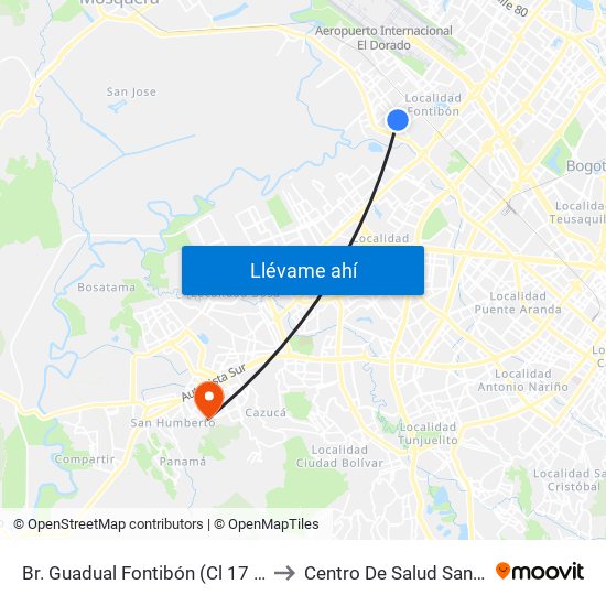 Br. Guadual Fontibón (Cl 17 - Kr 96h) to Centro De Salud San Mateo map