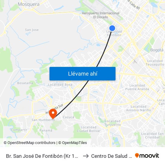 Br. San José De Fontibón (Kr 100 - Av. Esperanza) to Centro De Salud San Mateo map