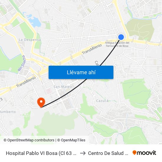 Hospital Pablo VI Bosa (Cl 63 Sur - Kr 77g) (A) to Centro De Salud San Mateo map