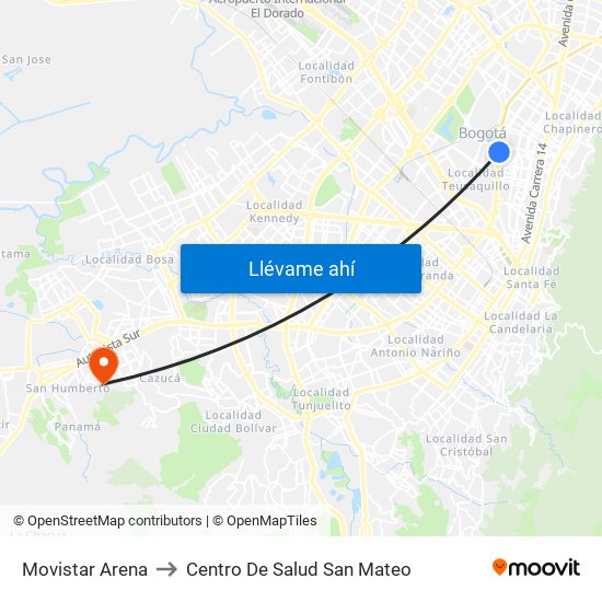 Movistar Arena to Centro De Salud San Mateo map