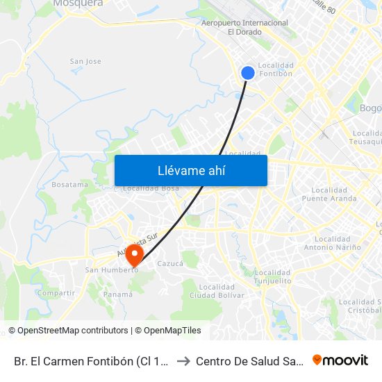 Br. El Carmen Fontibón (Cl 17 - Kr 100) to Centro De Salud San Mateo map