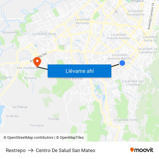 Restrepo to Centro De Salud San Mateo map
