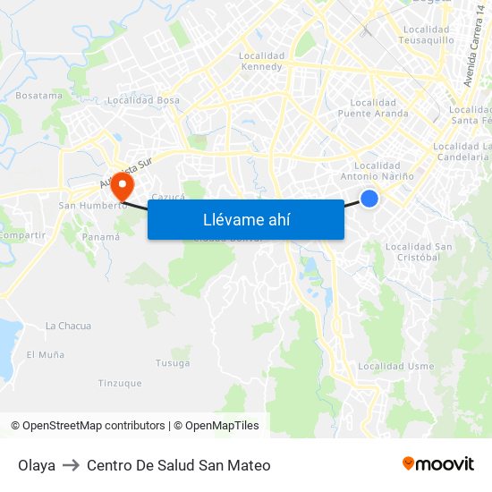 Olaya to Centro De Salud San Mateo map