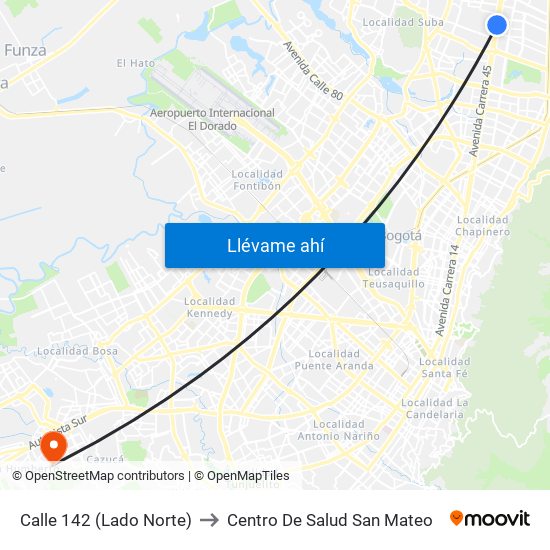 Calle 142 (Lado Norte) to Centro De Salud San Mateo map