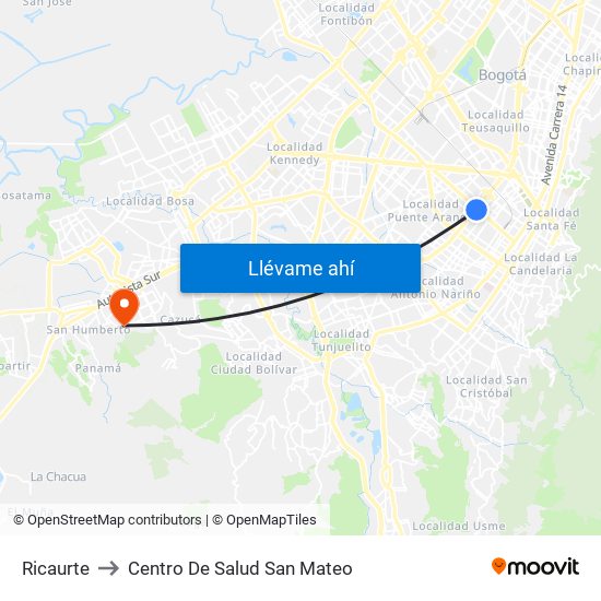 Ricaurte to Centro De Salud San Mateo map