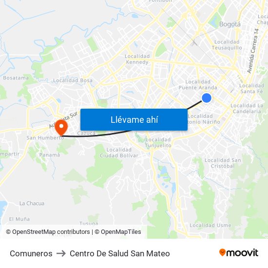 Comuneros to Centro De Salud San Mateo map