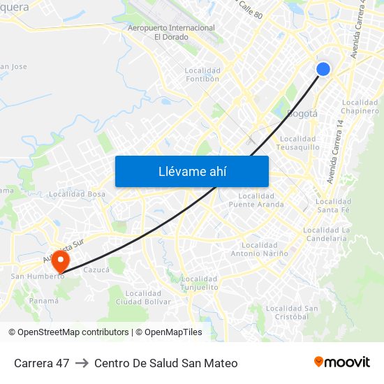 Carrera 47 to Centro De Salud San Mateo map