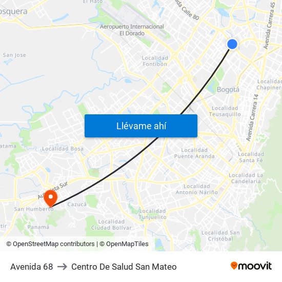 Avenida 68 to Centro De Salud San Mateo map