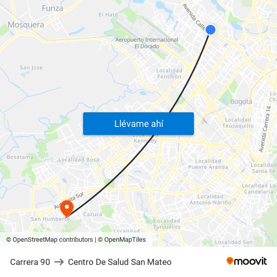 Carrera 90 to Centro De Salud San Mateo map