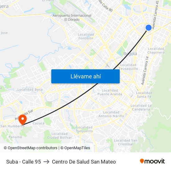 Suba - Calle 95 to Centro De Salud San Mateo map