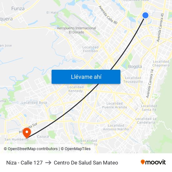 Niza - Calle 127 to Centro De Salud San Mateo map