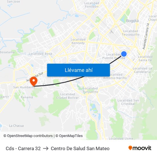 Cds - Carrera 32 to Centro De Salud San Mateo map