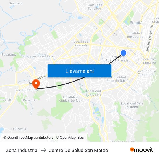 Zona Industrial to Centro De Salud San Mateo map