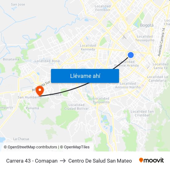 Carrera 43 - Comapan to Centro De Salud San Mateo map