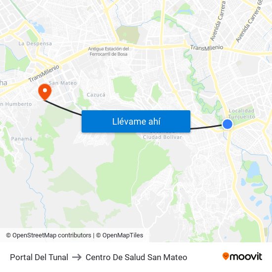 Portal Del Tunal to Centro De Salud San Mateo map