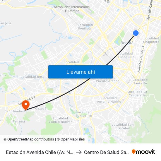 Estación Avenida Chile (Av. NQS - Cl 71c) to Centro De Salud San Mateo map