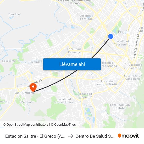 Estación Salitre - El Greco (Ac 26 - Ak 68) to Centro De Salud San Mateo map