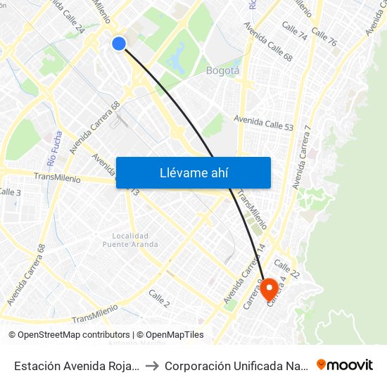 Estación Avenida Rojas (Ac 26 - Kr 69d Bis) (B) to Corporación Unificada Nacional De Educación Superior map