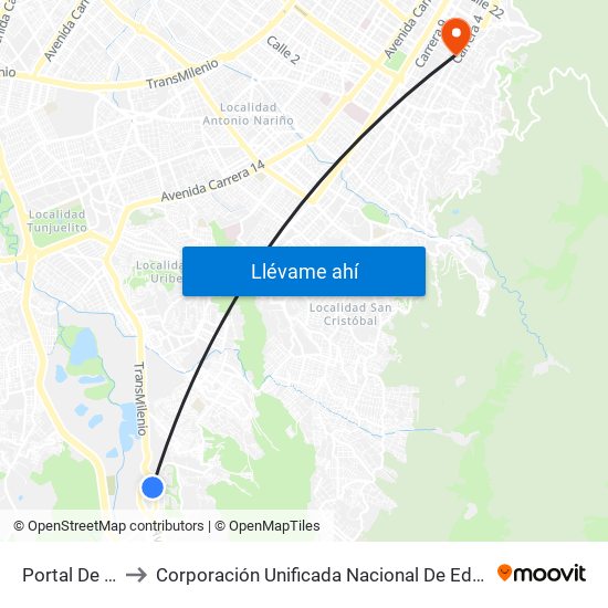 Portal De Usme to Corporación Unificada Nacional De Educación Superior map