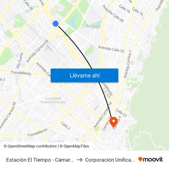 Estación El Tiempo - Cámara De Comercio De Bogotá (Ac 26 - Kr 68b Bis) to Corporación Unificada Nacional De Educación Superior map