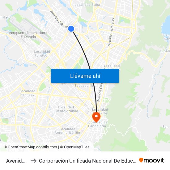 Avenida Cali to Corporación Unificada Nacional De Educación Superior map