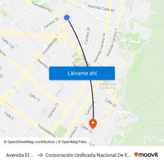 Avenida El Dorado to Corporación Unificada Nacional De Educación Superior map