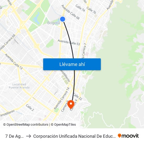 7 De Agosto to Corporación Unificada Nacional De Educación Superior map