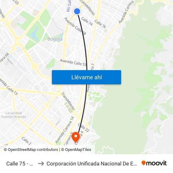 Calle 75 - Zona M to Corporación Unificada Nacional De Educación Superior map