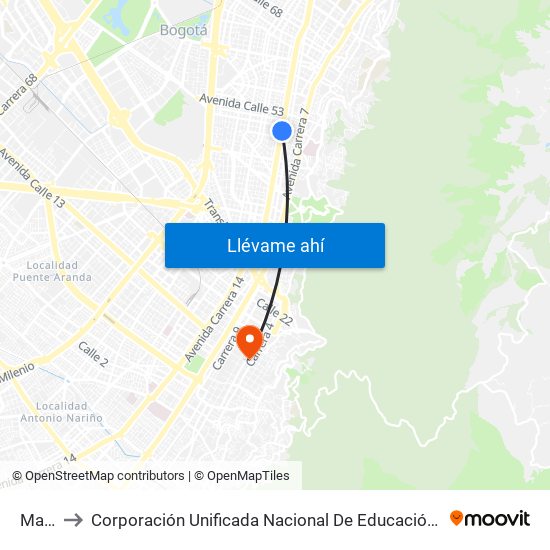 Marly to Corporación Unificada Nacional De Educación Superior map
