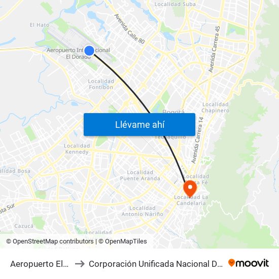 Aeropuerto Eldorado (B) to Corporación Unificada Nacional De Educación Superior map