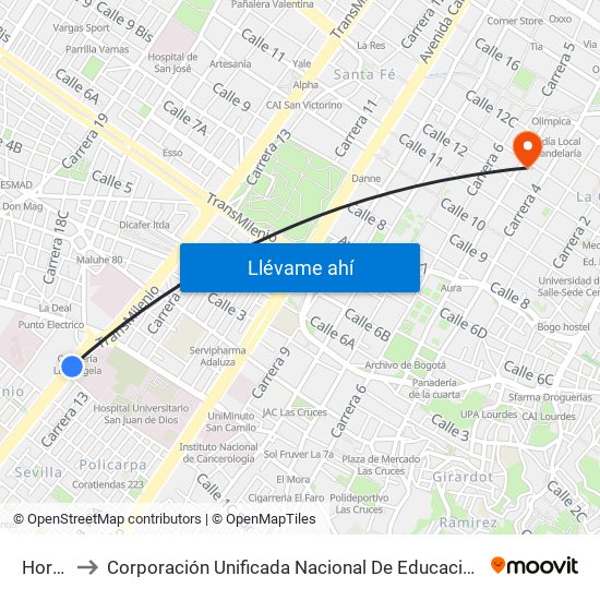 Hortua to Corporación Unificada Nacional De Educación Superior map