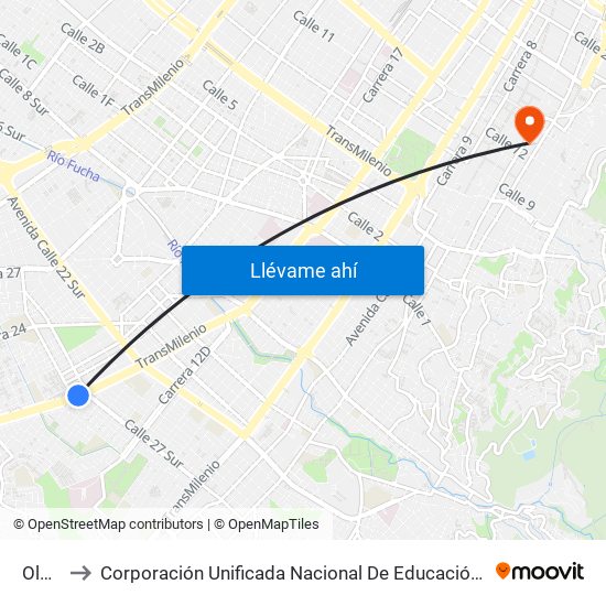 Olaya to Corporación Unificada Nacional De Educación Superior map