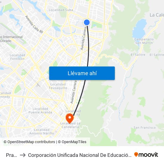 Prado to Corporación Unificada Nacional De Educación Superior map